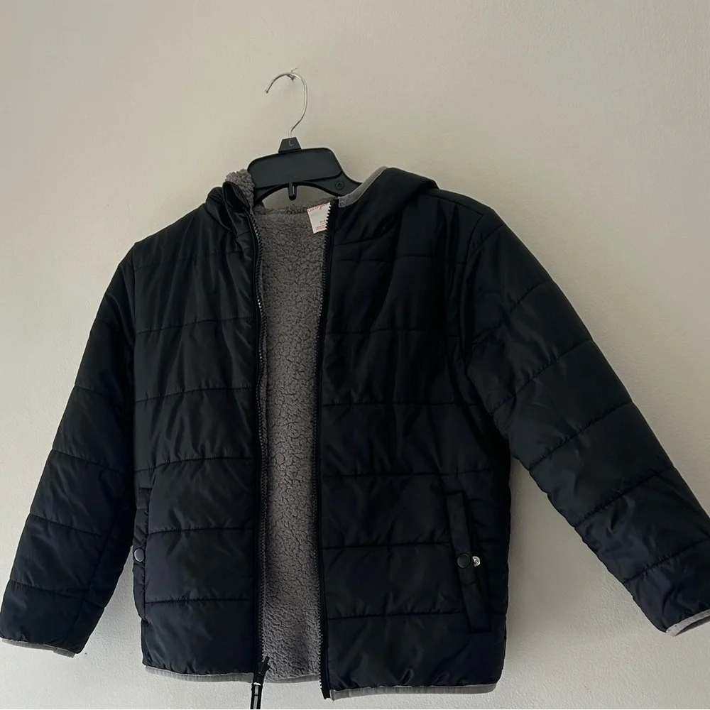 Cat & Jack Black Quilted Jacket with Soft Gray Fleece